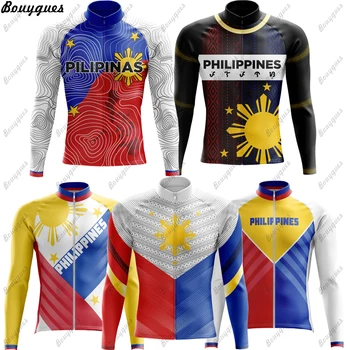 Filippine Team Pro Cycling Jersey Set Manica Lunga, Mountain Bike, Abbigliamento Ciclismo Traspirante MTB Bicicletta Vestiti Indossare per le Mans