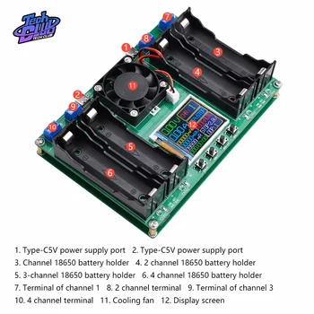 Dual Type-C 4 canali 18650 al Litio, Capacità della Batteria Tester Modulo MAh MWh di Potenza della Batteria Modulo Rilevatore Tester per Batterie 18650