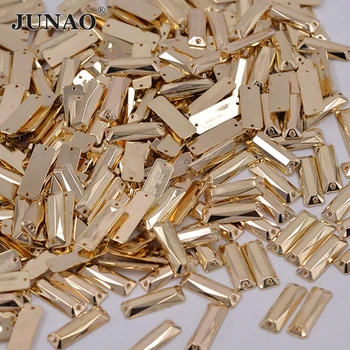 JUNAO 7x21mm Cucire Cristallo Oro Rettangolo Strass Cucire In Acrilico di Cristallo Applique Oro Flatback Pietre per i Vestiti Artigianato