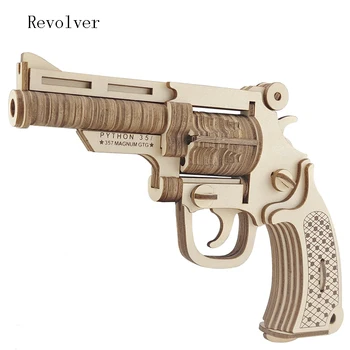 3D Puzzle di Legno Revolver, una Pistola Giocattolo fai da te fatti a Mano Assemblea Pistola Puzzle Giocattoli Educativi Per Bambini, Ragazzi, Adolescenti all'Aperto, Gioco Regalo