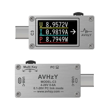 AVHzY C3 Tipo C, PD trigger USB-C Voltmetro amperometro tensione a 2 vie con un misuratore di corrente multimetro PD batteria del caricatore USB TesterDC 26V 6A