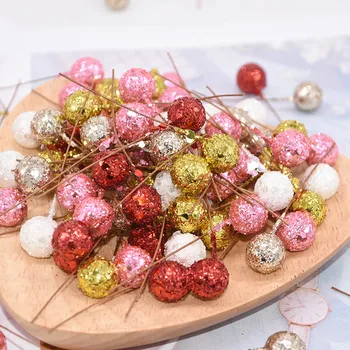50/100/200pcs Glitter Frutta Stami Ciliegia di Natale Artificiale Fiore di bosco a bacca Rossa palline per Albero di Natale, Regalo di Natale Decorazione