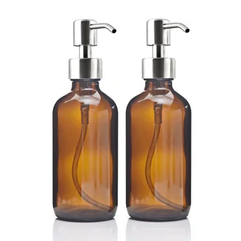 8 Oz Grandi 250 ml di Sapone Liquido Dispenser con Pompa in Acciaio Inox per Oli Essenziali in casa Lozioni Shampoo Flacone di Vetro Ambrato