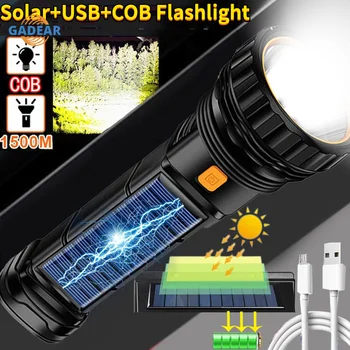 USB+Carica Solare della Torcia elettrica Built-in Batteria Torcia con COB Luce Laterale Lanterne Impermeabile di Emergenza della Banca di Potere di Mano Lampada