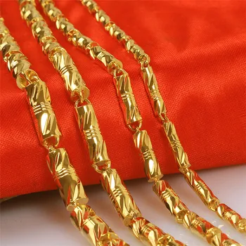 Semplice 18K Oro Solido degli Uomini di Bambù Ciondolo Collana Catena di Gioielleria 999 Catena d'Oro per le Donne Sposa Uomini di Nozze Regali di Compleanno