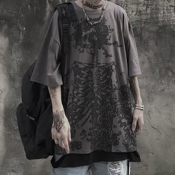 QWEEK Gotico Harajuku Teschio T-shirt 2021 coreano Moda Oversize Manica Corta Tee Shirt Mall Goth Top Grunge Alt Kpop Vestiti