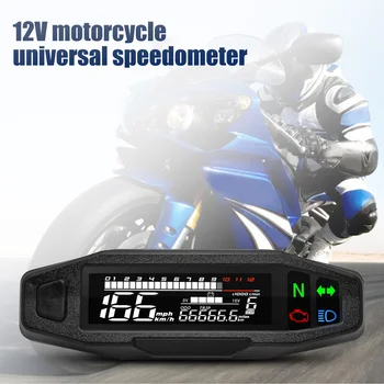 Un Digitale Universale Moto Misuratore di Tachimetro Digitale LCD Contachilometri RPM Carburante indicatore di Livello frecce Luce Moto