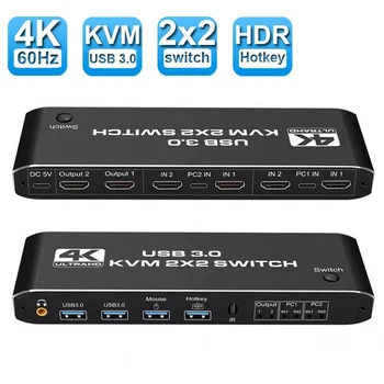 2x2 KVM HDMI Switchh 4K 60Hz KVM Doppio Monitor HDMI Display Esteso KVM USB Switcher 2 in 2 out per 2 Computer possono Condividere 2 Monitor