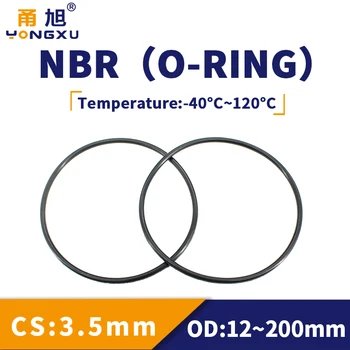 NBR O Ring Guarnizione Spessore CS3.5mm OD12-200mm, Resistente all'Usura, Automobile, Benzina, Nitrile O-Ring in Gomma Impermeabile Nero