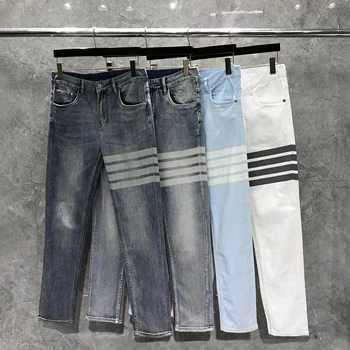 Nuova Corea del Fashion Brand Jeans Uomo Quattro Stagioni Jeans 4-bar Rigato Dritto Regolari Stretch Pantaloni in Denim Designer Jeans degli Uomini