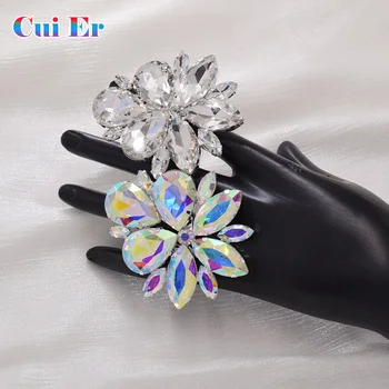 La grande dimensione 6*6.8 cm Crystal AB vetro strass grandi dimensioni donne anelli regolabile anello gioielli per gioielli da sposa gioielli