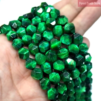 Diamante Sfaccettato Verde di Occhio di Tigre Pietra Naturale Perle fai da te Bracciale Collana di Fascino per la produzione di Gioielli 15