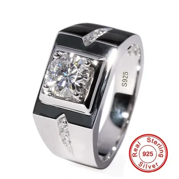 Solitario maschio anello in argento Sterling 925 0.6 ct AAAAA CZ Diamant Gioielli di Fidanzamento Anelli di Nozze per gli Uomini anello di barretta