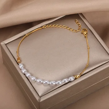 Elegante Perla D'Imitazione Braccialetto Per Le Donne In Acciaio Inox Catena 2022 Nuova Moda Del Regalo Gioielli Accessori