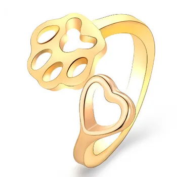 Nuova moda Semplice e creativo hollow amore di cane zampa anello aperto anello Per le Donne ragazza Accessori gioielli all'ingrosso