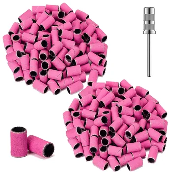 180 Grana Levigatura Bande per Nail Drill 50Pcs Chiodo Levigatura Caps con 1 Mandrino del Chiodo punte per Manicure Pedicure Rosa