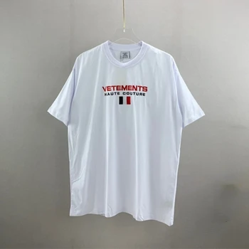 Buona Qualità del Ricamo Bandiera Vetements Moda T-Shirt Uomo 1:1 Vetements Donne Camicie di Cotone Jersey Top VTM Manica Corta