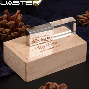 JASTER scatola di Legno USB flash drive Crystal Pen drive Personalizzata con logo Memory stick 16GB 32GB 64GB 128GB Creativo regalo di Nozze Pendrive