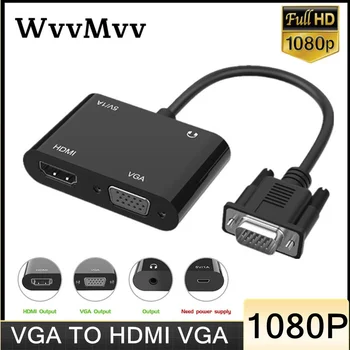 VGA a HDMI Adattatore Compatibile VGA Splitter con 3.5 mm Audio Converter Supporto per Doppio Display per PC Proiettore HDTV Multi-porta VGA