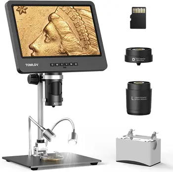 TOMLOV DM602 HDMI LCD Microscopio a 10.1 pollici Tripla Lente Microscopio Digitale 1500X Saldatura Moneta Microscopio per Windows Mac