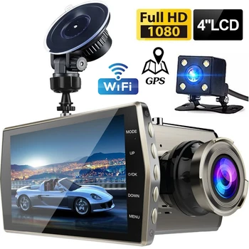 Automobile DVR 4.0 Full HD 1080P, WiFi Dash Cam Telecamera Posteriore Registratore Video Visione Notturna Auto Dashcam Scatola Nera Parcheggio Monitor GPS