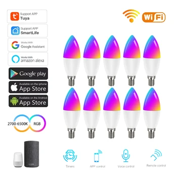 Wifi E14 Lampada della Candela Tuya Smart Life App di Controllo RGB Dimmerabile Led Lampadina del 5/7/9W Smart Lampadina Compatibile Con Alexa di Casa Google