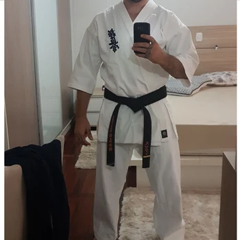 Di alta Qualità Kyokushinkai dogi Dobok 12 oz, 100% Cotone Tela di Karate Uniforme Kimono Gi Panno Per Bambini, per Adulti,Bianco Cintura