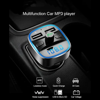 T25 Trasmettitore FM per Auto Bluetooth-compatibile 5.0 Smart Navigazione Vocale Lettore MP3 Dual USB di Ricarica Veloce Vivavoce Wireless 2022