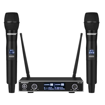 Freeboss 2 Vie UHF a Frequenza Fissa e Wireless Professionale Dinamico Microfono di Karaoke System 2 Microfono Palmare con Ricevitore FB-U35