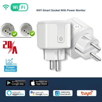 WiFi Smart Socket Con misuratore di Potenza 20A Wireless UE Smart Plug Smart Life APP Telecomando Smart Plug Via Alexa di Casa Google