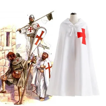 Gli Uomini Di Cosplay Crociati Cavaliere Templare In Costume Medievale Guerriero Soldato Maschio Nero Bianco Mantello Veste Impero Romano Costume Di Halloween