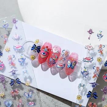 1 Foglio 5D Realistico di Soccorso Bella di Amore Cuore di Fiori Bowknots Farfalla Adesivo Nail Art Stickers Decalcomanie Manicure Fascino