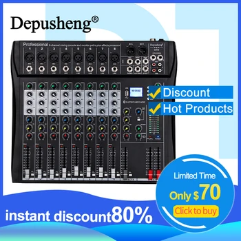 Professional Audio Mixer Audio Depusheng DT8 8/12 Canale Bluetooth USB 48V Phantom mixer PC per DJ, Amplificatore Karaoke