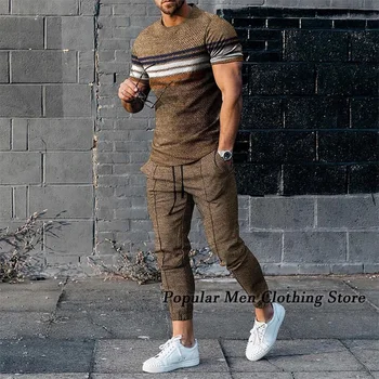 2023 Uomini t-shirt girocollo Manica Corta T-Shirt+Pantaloni Lunghi 2 Pezzi Set Vestito Oversize Vestiti Jogger Sportswear Stampa 3D Pantaloni Tuta