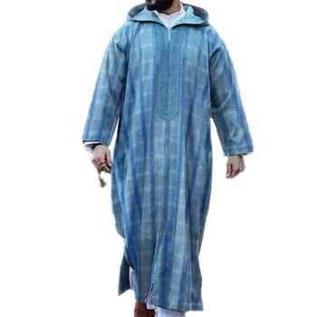Musulmani Abiti per uomo Manica Lunga Stampata Dubai Shirt Kaftan Thobe Veste Abito Dritto Piacere Gara di Stile di Abbigliamento