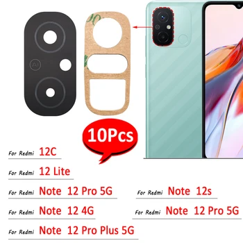 10Pcs，Originale Per Xiaomi Redmi 12C 12 Lite Nota 12 4G Pro Plus 5G 12s Posteriore Coperchio Posteriore della Fotocamera Lente in Vetro Con Colla Adesiva