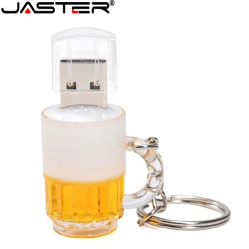 JASTER USB flash drive Beer cup Pen drive Trasparente boccale di Birra Esterno di Archiviazione Gratuito, la catena chiave del bastone di Memoria 8GB 16GB 32GB 64GB