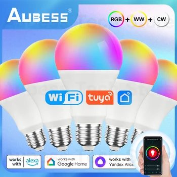 AUBESS Smart Lampadina 15W WiFi Lampada a LED RGB CW WW Lavoro Con Tuya & Smart Life APP, Per Yandex Alice Alexa Google Assistente