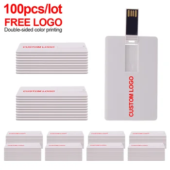 100pcs/lot Bianco di Plastica con Carta di Credito / Carta di Logo Personalizzato Business Design Usb Flash Drive Stick 4GB 8GB 16GB 32GB 64GB (Gratuito Logo)
