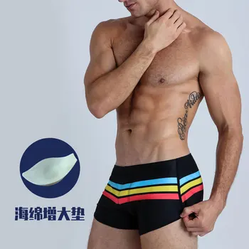 Moda uomo Sport Nuoto Tronchi di Nuovo a Strisce di Corrispondenza di Colore di Pantaloncini costume da bagno Push Pad Europea E Americana Calda