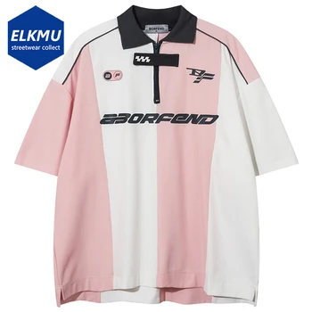Blocco Di Colore Racing T Shirt 2023 Uomini Streetwear Harajuku Manica Corta Tee Shirt Oversize Hip Hop Moto Biker Tshirt Unisex