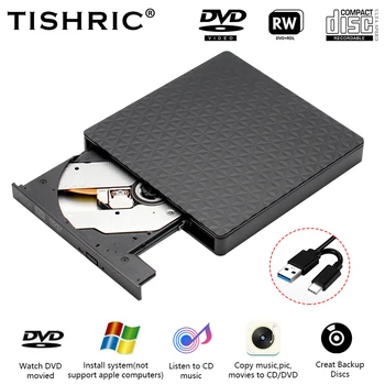 TISHRIC CD DVD Esterno USB Drive Ottico Masterizzatore Adattatore Lettore Scrittore RW USB 3.0 di Tipo C, Cavo Per PC Portatile e Lettore DVD Portatile