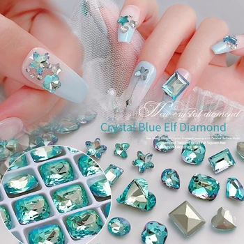 Sharp Fondo di Lago di Cristallo Blu Nail Art Strass Super Flash di Alta Qualità in Vetro a Forma di 3D Manicure fai da te Decoration10PCS