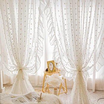 Bianco Pompon Pura Tende Ragazze in Camera Romantica, Elegante Vintage in Pizzo di Tulle Filtraggio della Luce Tende alle finestre Tende per la Camera da letto