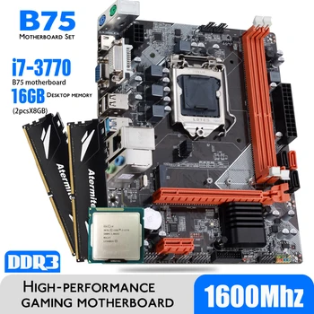 Atermiter B75 scheda Madre Con processore Intel Core I7 3770 2 x 8GB = 16GB 1600MHz DDR3 Desktop Memory Dissipatore di Calore USB3.0 SATA3