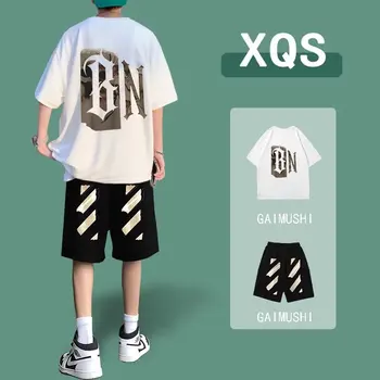 Uomini di Sport del Vestito coreano Moda High Street T-shirt in Cotone Pantaloncini Due Pezzi del Set Casual, Abbigliamento da Uomo Graphic Tee pantaloni della Tuta