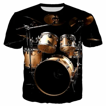 Moda Cool Drum Kit graphic t shirt Estate Casual Street Style Tee Strumento Musicale Stampato girocollo Manica Corta Top