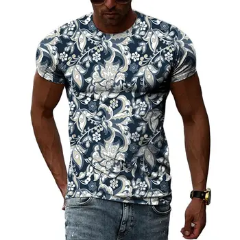 Estate Nuovo Stile Etnico originale di uomini camicie Moda Unisex Casual Stampato Tee Personalità Oversize O-collo Manica Corta Top