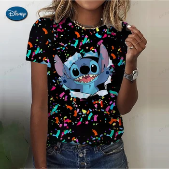 Moda Donna T-shirt Kawaii Disney Stitch Stampa Tee Top Nuovo Harujuku Short Sleeve T-Shirt Oversize Donna libera Vestiti per Bambini