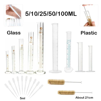 Vetro/plastica Cilindro di Misura per la Misurazione, il Cilindro Pennello e Dropper di Laboratorio di Chimica di Misurazione Standard di Coppa